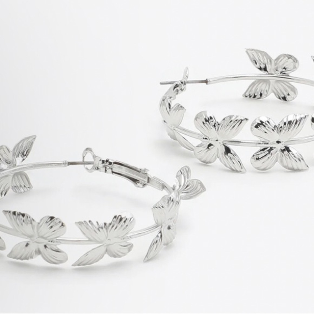 Silver Butterfly Hoop Earrings